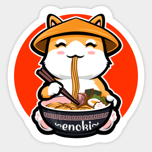 Enoki Mushroom Ramen & Kawaii Anime Shiba Inu Japan Sunset Sticker